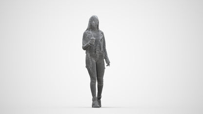 realistic 3D people woman casual walking, render-ready for V-Ray and Corona, FBX OBJ, wireframe back view