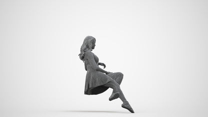 photogrammetry 3D woman sitting, realistic human model archviz FBX, wireframe side view