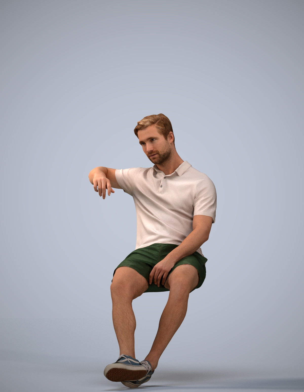 realistic 3D human man casual sitting, archviz people FBX OBJ for Blender