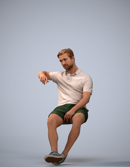 realistic 3D human man casual sitting, archviz people FBX OBJ for Blender