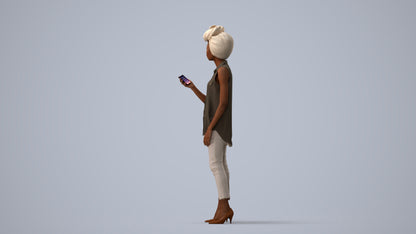 3D scanned woman standing casual, photorealistic archviz people for Enscape and SketchUp, three-quarter view render