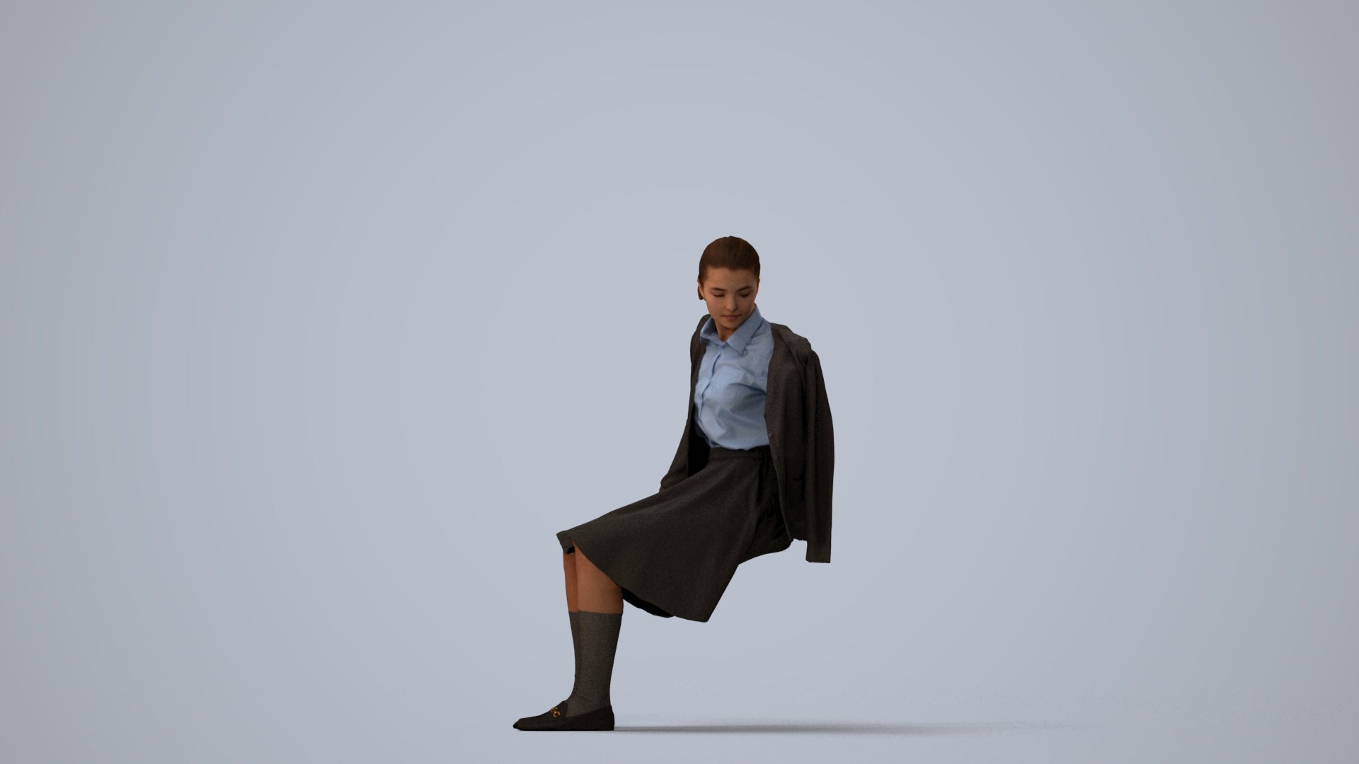 realistic 3D human girl kids, archviz people FBX OBJ for Blender, three-quarter view render