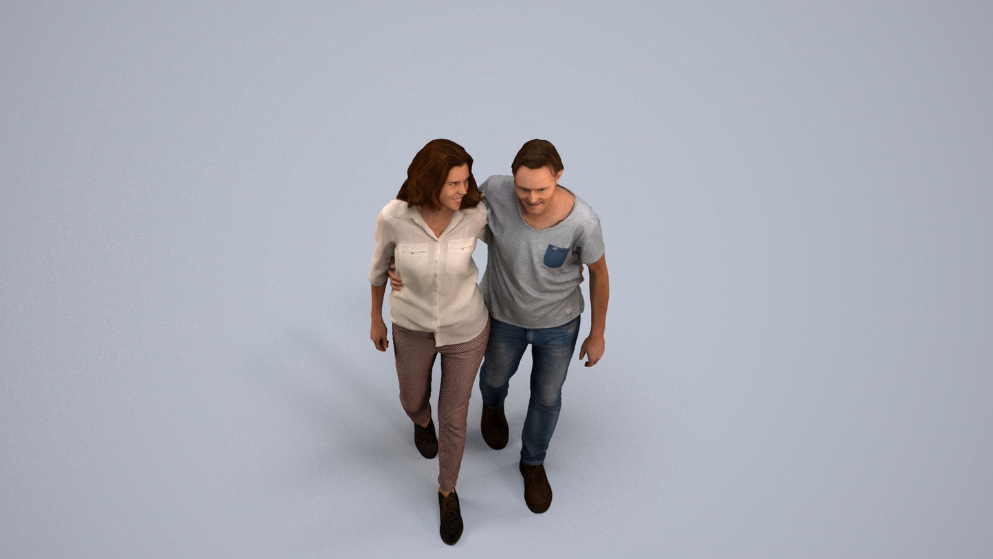 realistic 3D woman casual walking, scanned archviz people for Blender and 3ds Max, back view render