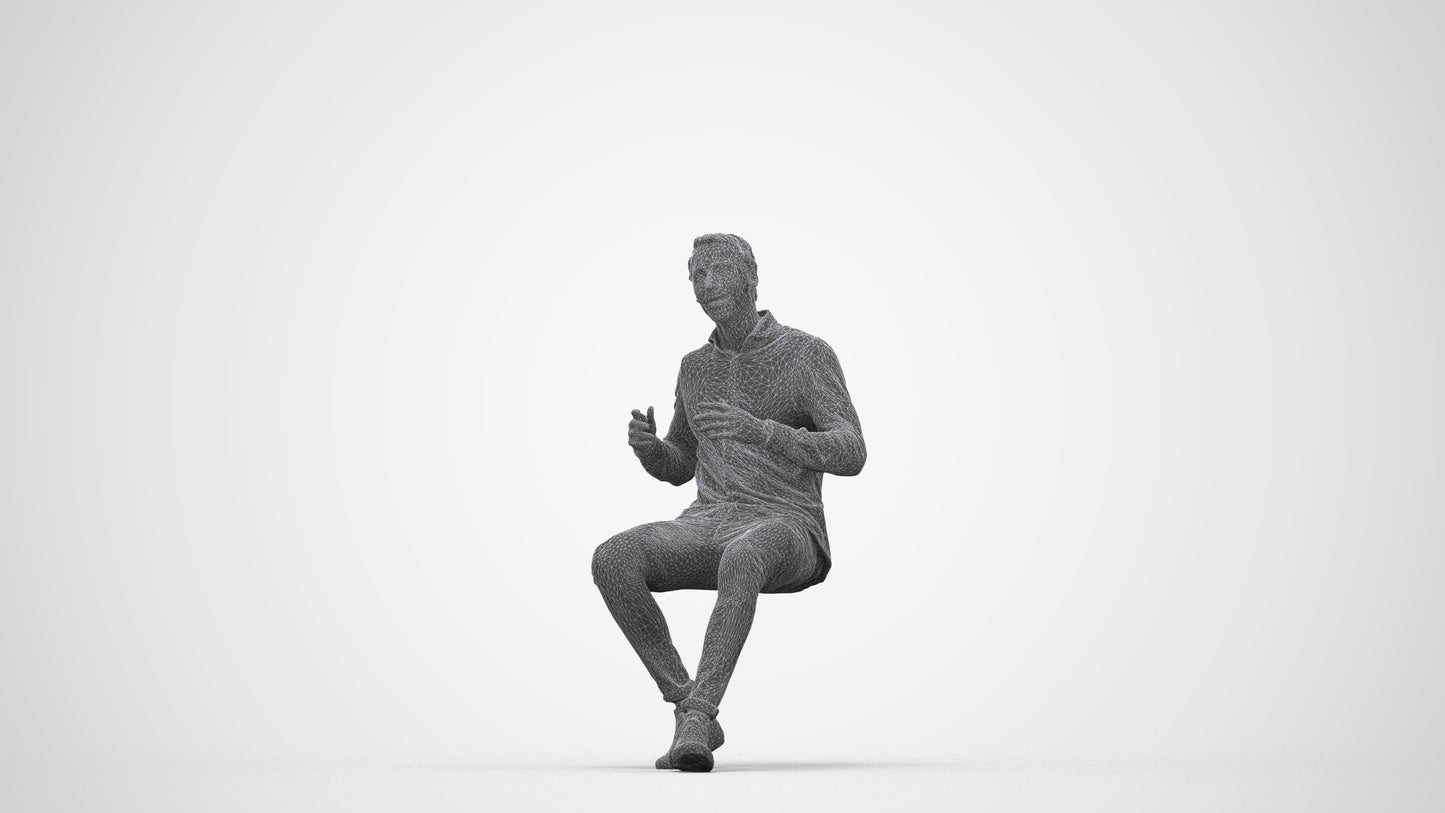 realistic 3D human man casual sitting, archviz people FBX OBJ for Blender, wireframe back view