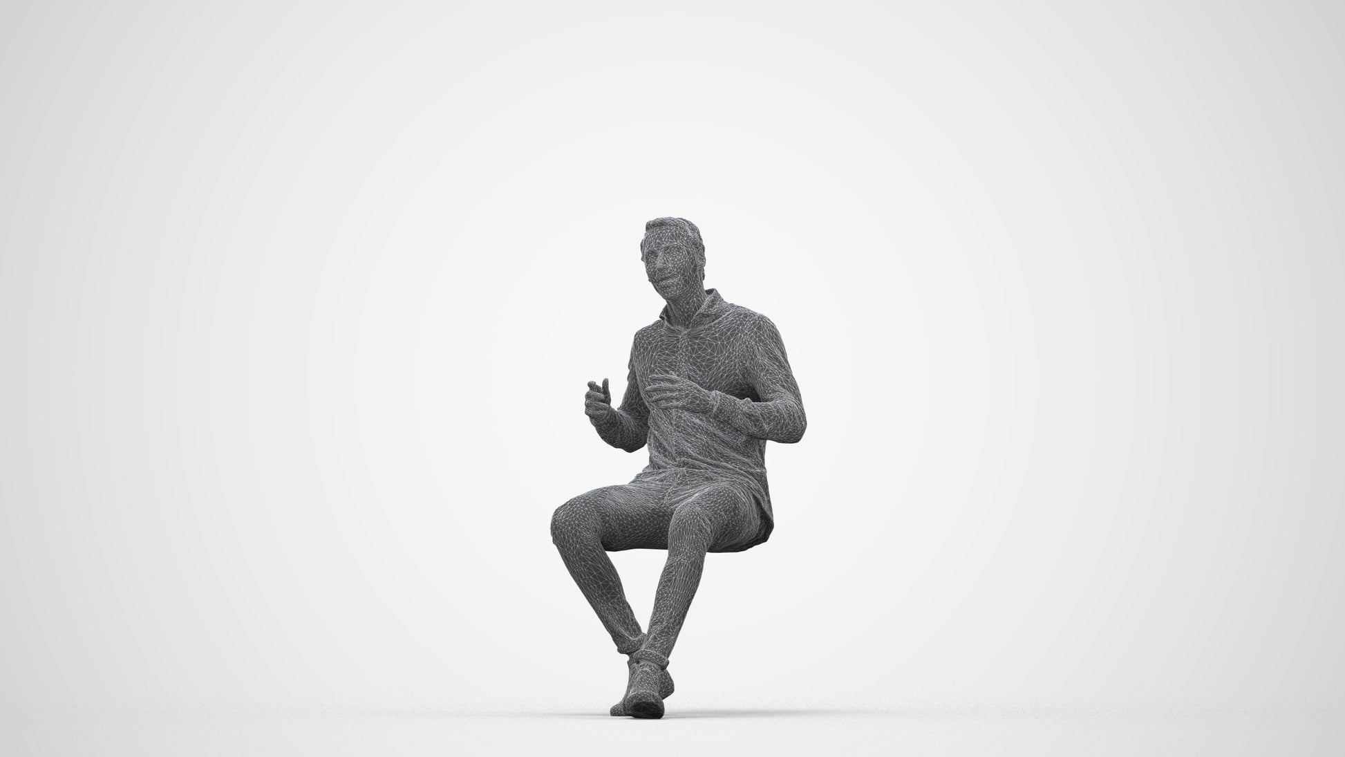 realistic 3D human man casual sitting, archviz people FBX OBJ for Blender, wireframe back view