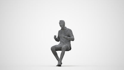 realistic 3D human man casual sitting, archviz people FBX OBJ for Blender, wireframe back view
