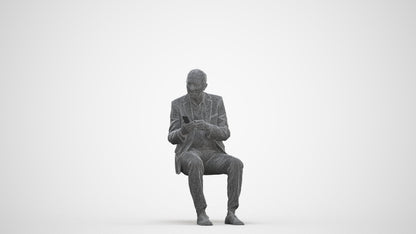 realistic 3D senior man business sitting, scanned archviz people for Blender and 3ds Max, three-quarter front view render