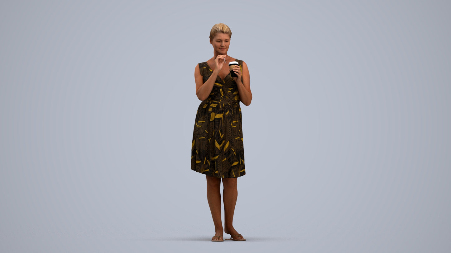 3D people model woman casual standing, scanned human for 3ds Max rendering, standing pose render