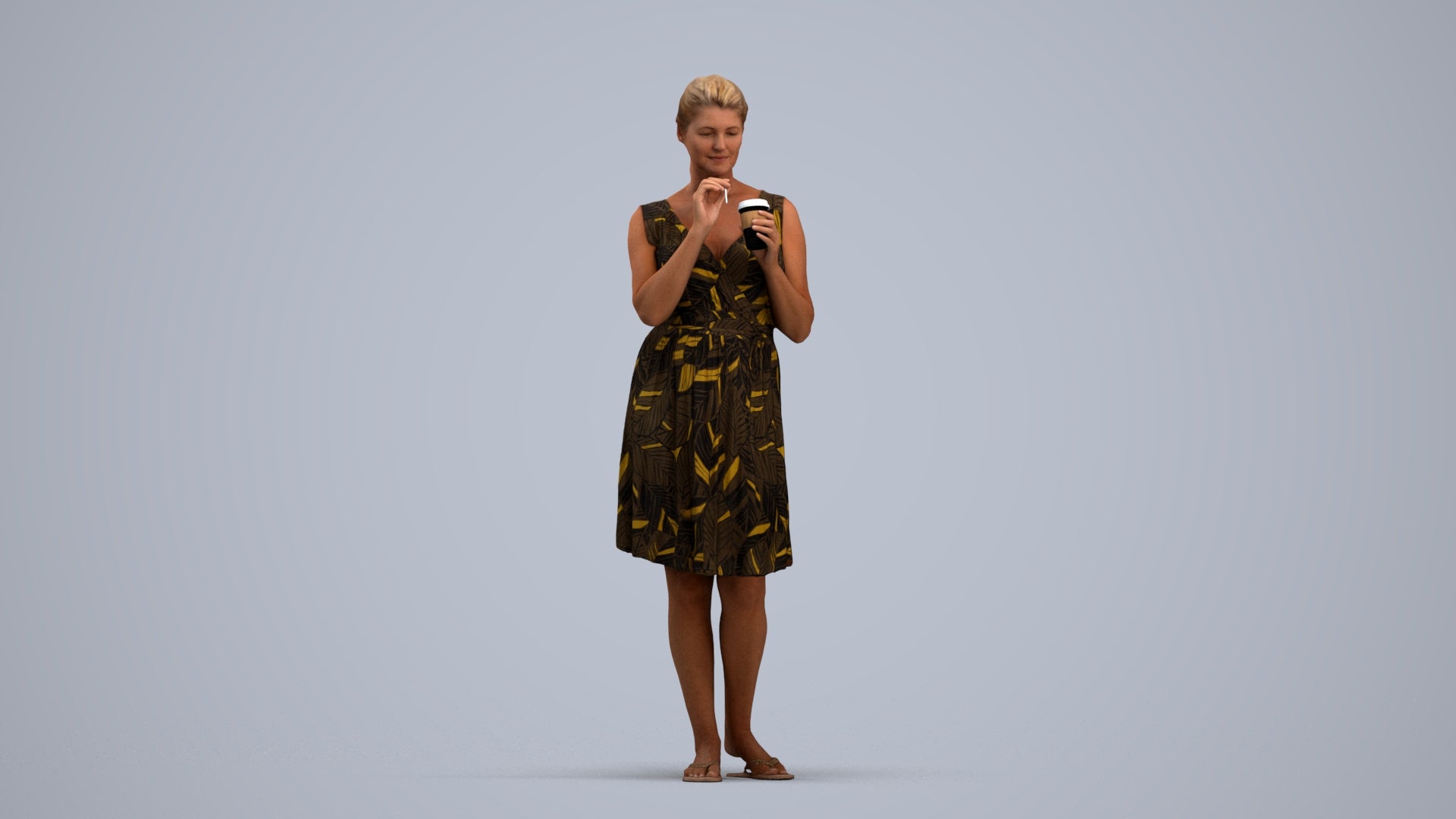 3D people model woman casual standing, scanned human for 3ds Max rendering, standing pose render