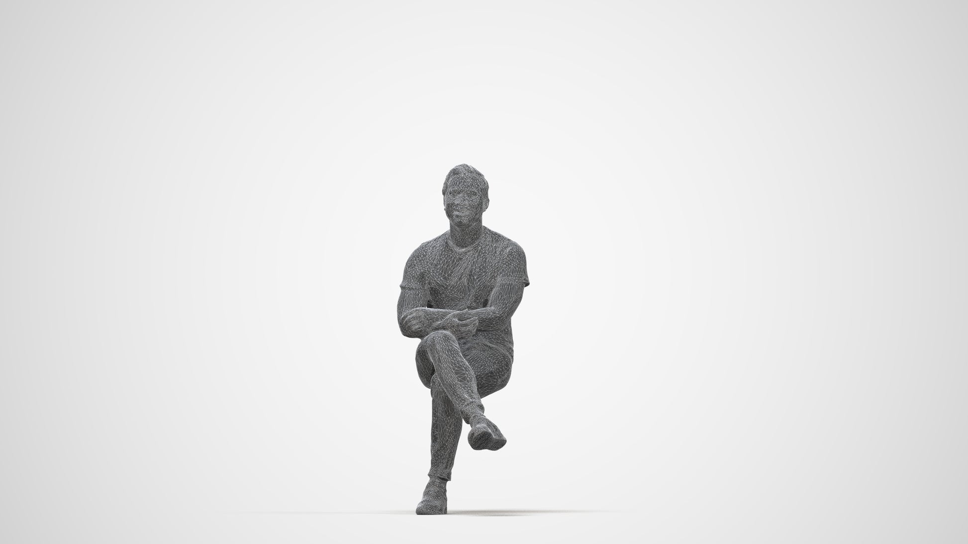 realistic 3D people man casual sitting, render-ready for V-Ray and Corona, FBX OBJ, wireframe back view