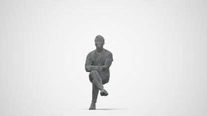 realistic 3D people man casual sitting, render-ready for V-Ray and Corona, FBX OBJ, wireframe back view