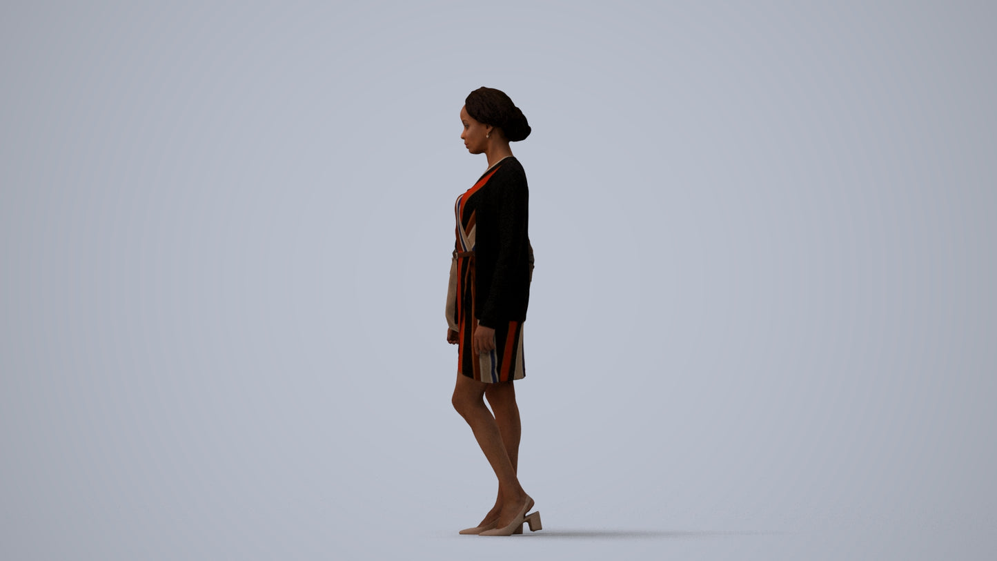 realistic 3D people woman casual walking, render-ready for V-Ray and Corona, FBX OBJ, three-quarter view render