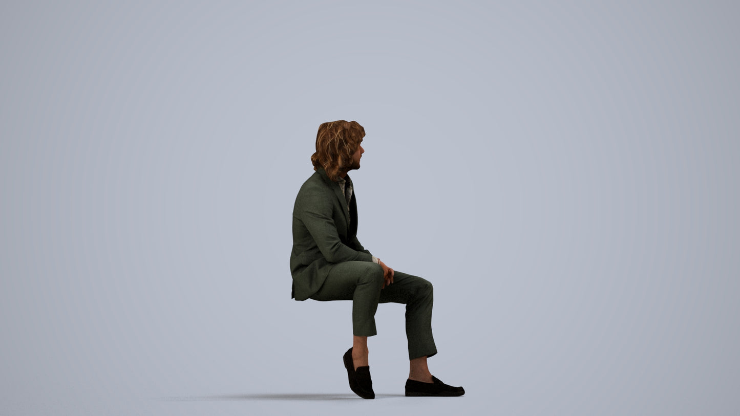 realistic 3D human man business, archviz people FBX OBJ for Blender, side view render