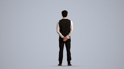 3D people model man hospitality, scanned human for 3ds Max rendering, front view render