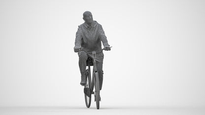 realistic 3D human senior man business cycling, archviz people FBX OBJ for Blender, wireframe back view