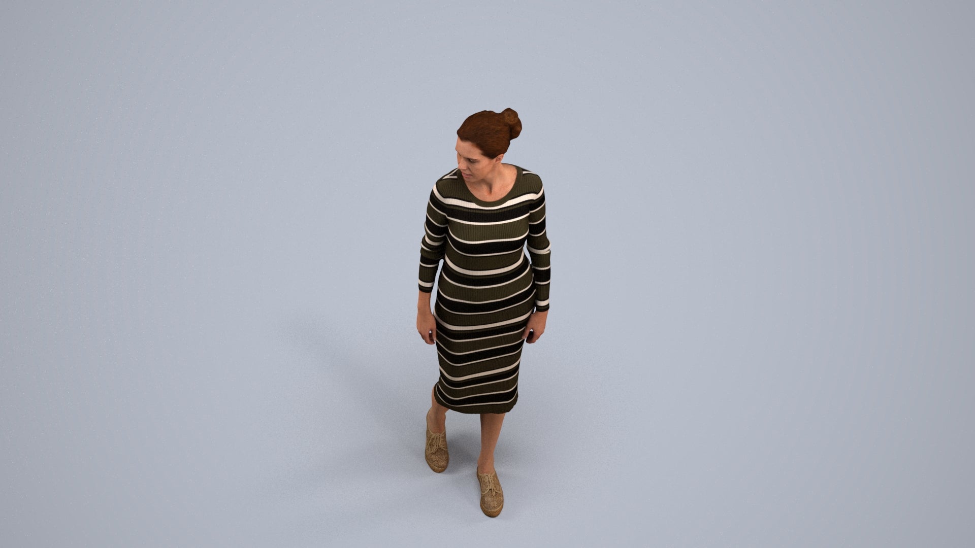 3D scanned woman walking casual, photorealistic archviz people for Enscape and SketchUp, back view render