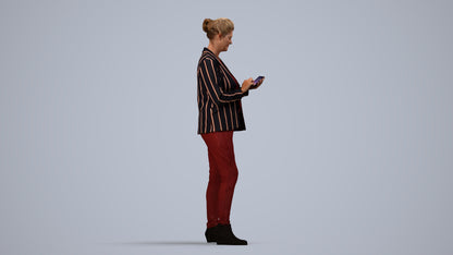 realistic 3D human woman business standing, archviz people FBX OBJ for Blender, side view render