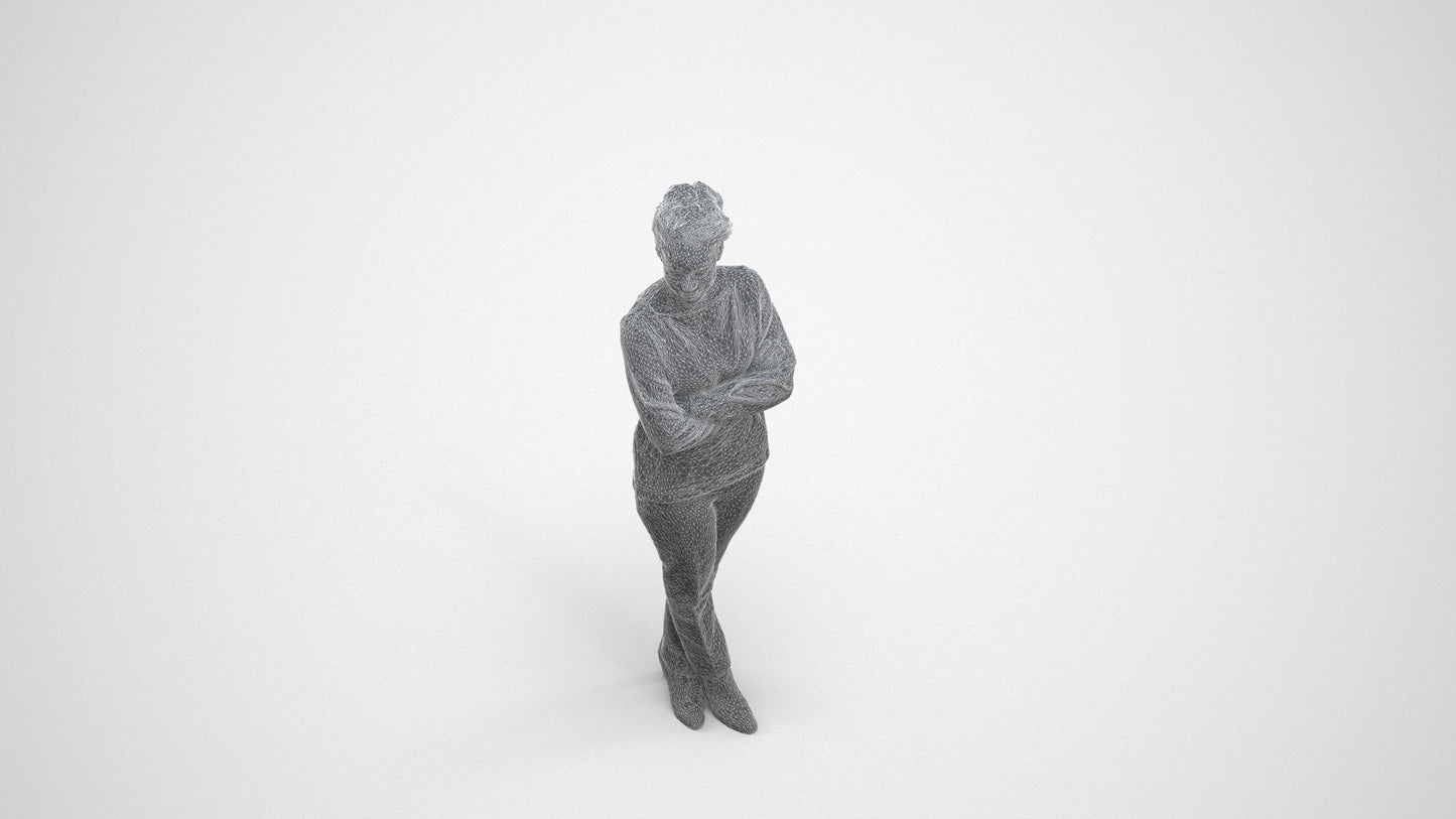 3D people model woman casual standing, scanned human for 3ds Max rendering, wireframe three-quarter view