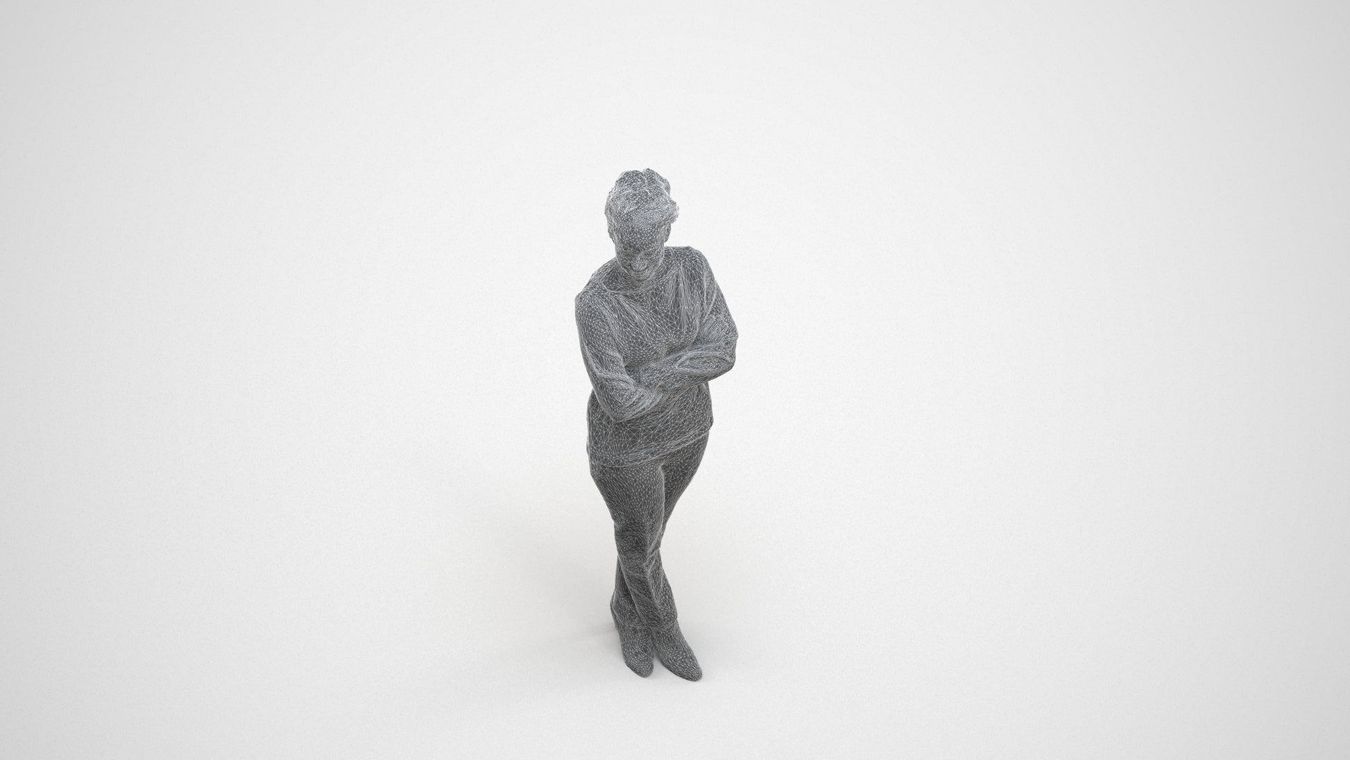 3D people model woman casual standing, scanned human for 3ds Max rendering, wireframe three-quarter view