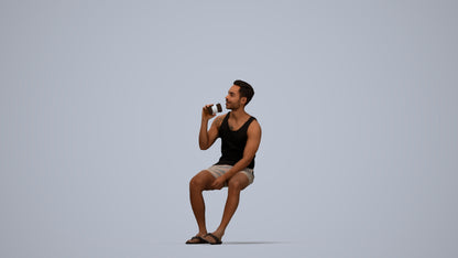 scanned 3D man casual sitting, photogrammetry people for Enscape and V-Ray, top-down view render