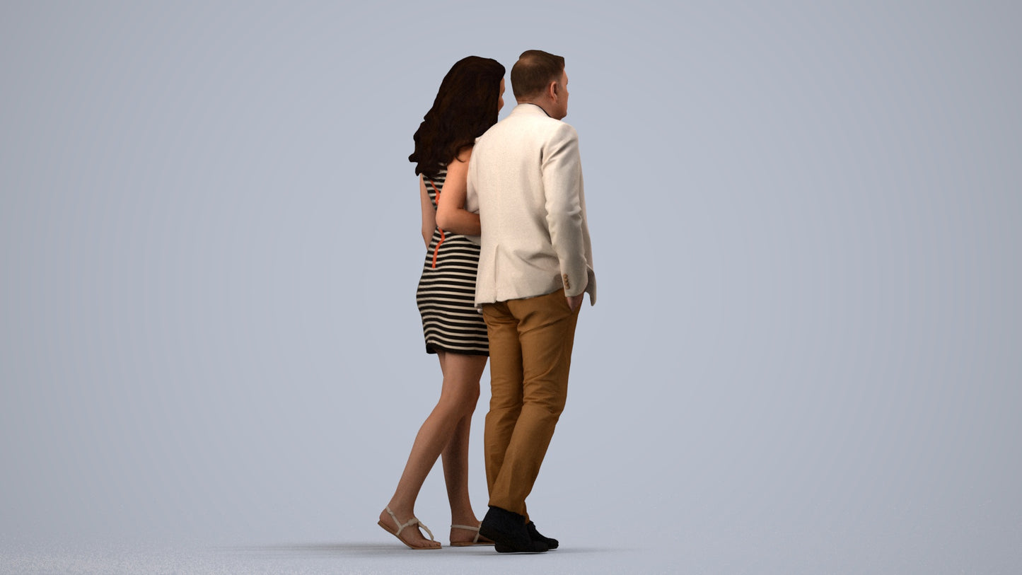 3D human model woman casual kids, photogrammetry scanned person for archviz, side view render
