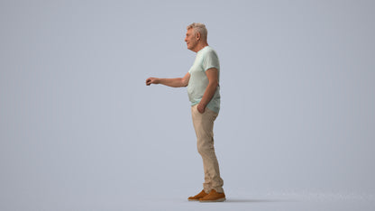 realistic 3D human senior man casual door, archviz people FBX OBJ for Blender, three-quarter view render