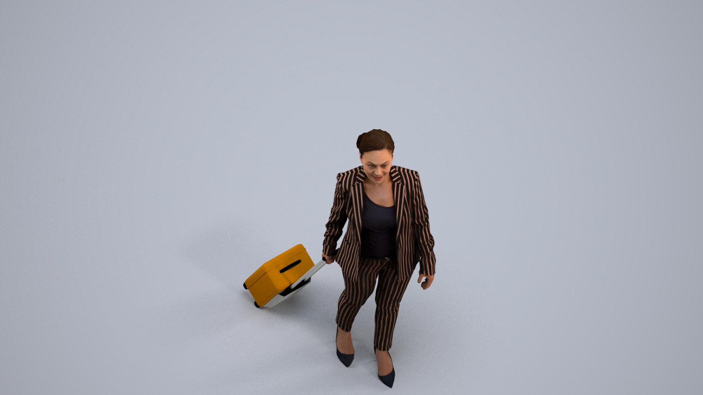 3D scanned woman walking business, photorealistic archviz people for Enscape and SketchUp, back view render
