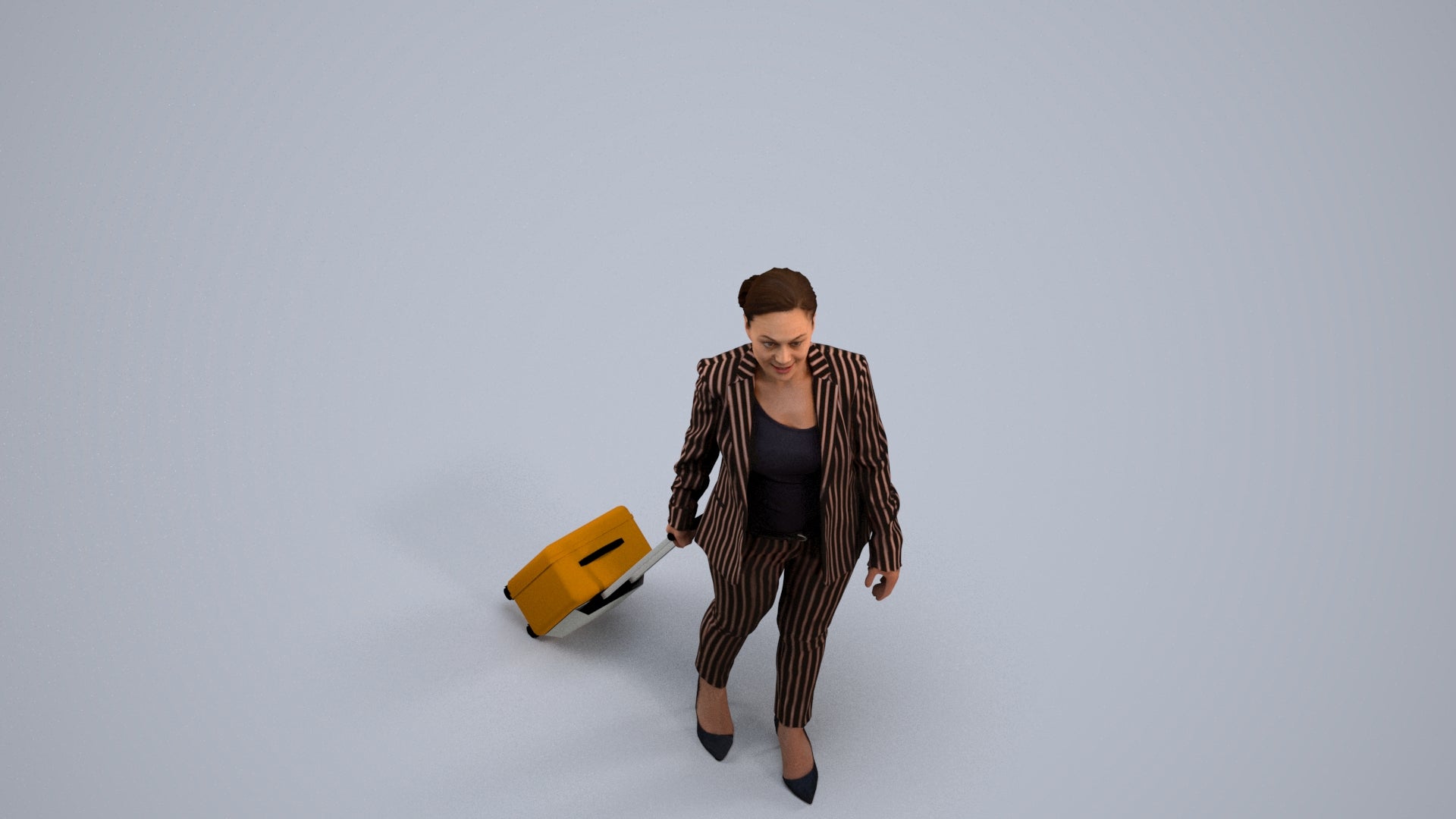 3D scanned woman walking business, photorealistic archviz people for Enscape and SketchUp, back view render