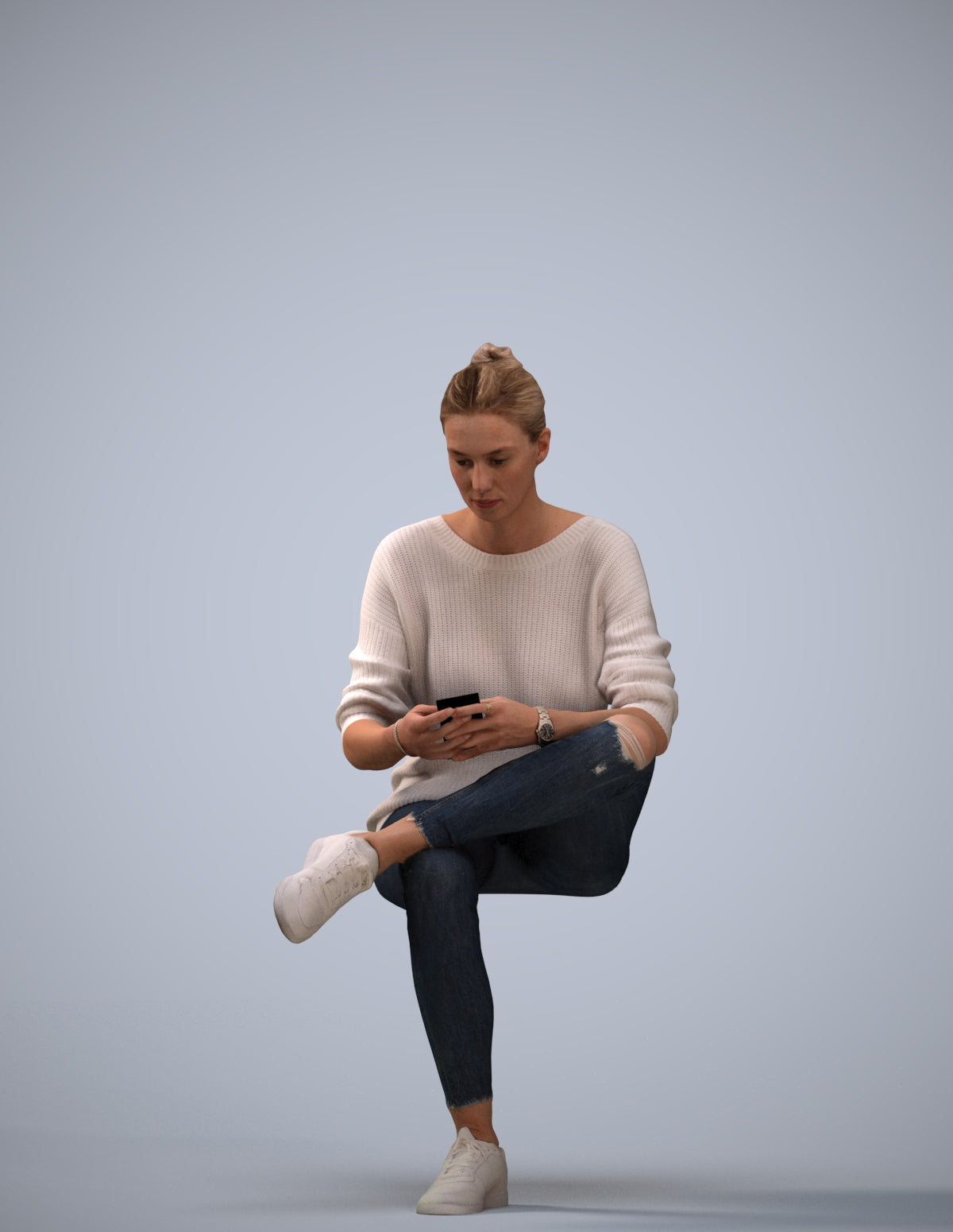 photogrammetry 3D woman casual sitting, realistic human model archviz FBX