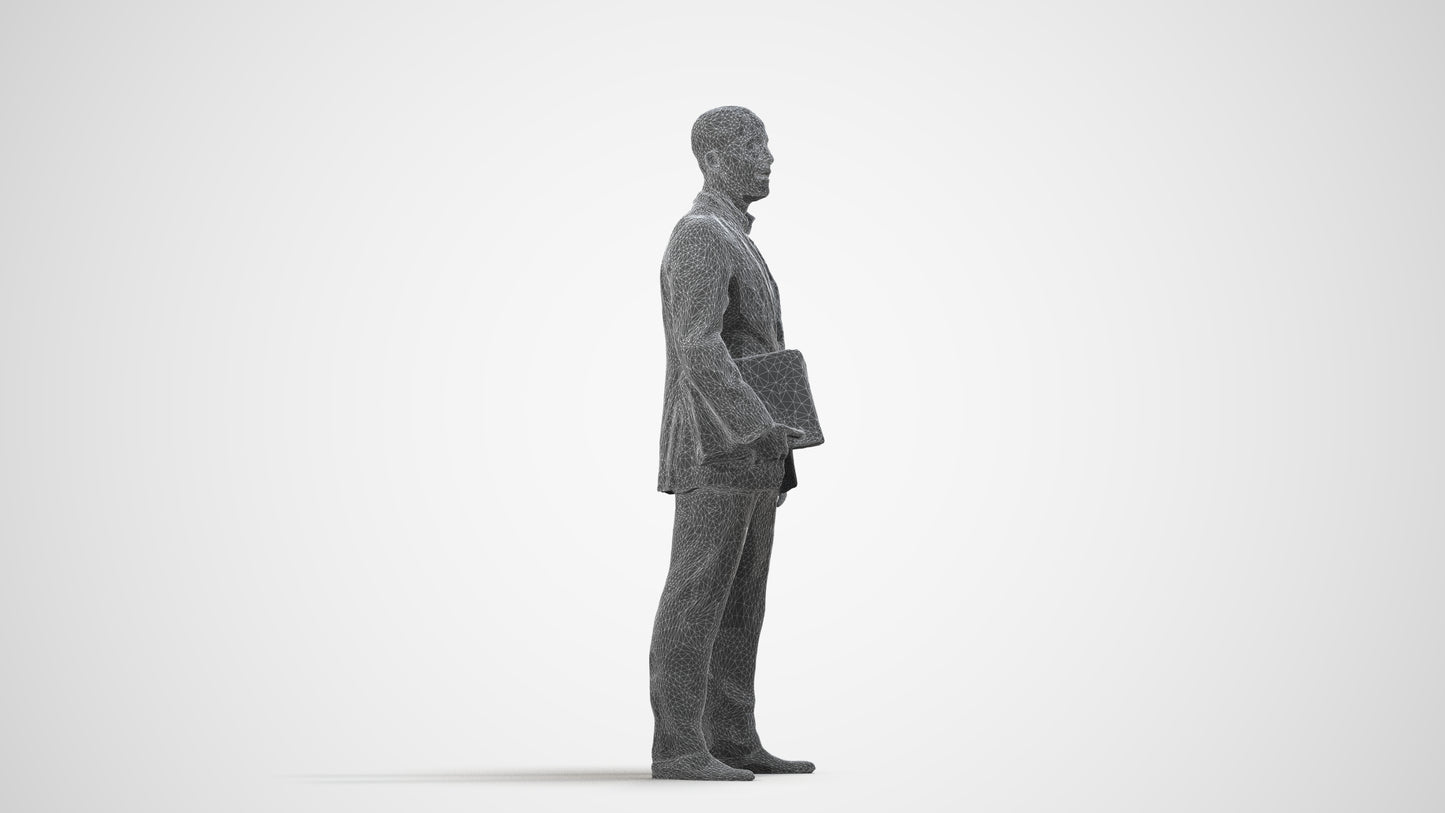 3D people model man business, scanned human for 3ds Max rendering, wireframe side view