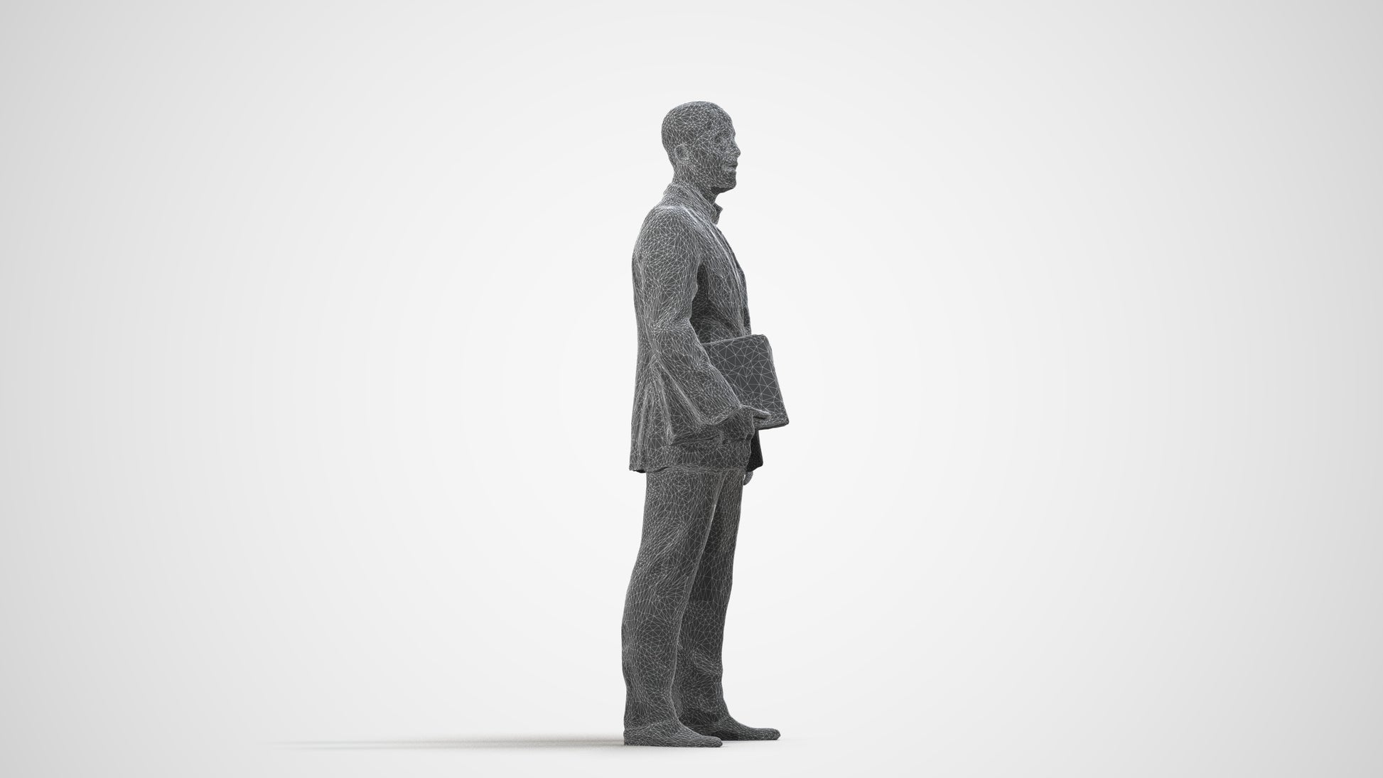 3D people model man business, scanned human for 3ds Max rendering, wireframe side view