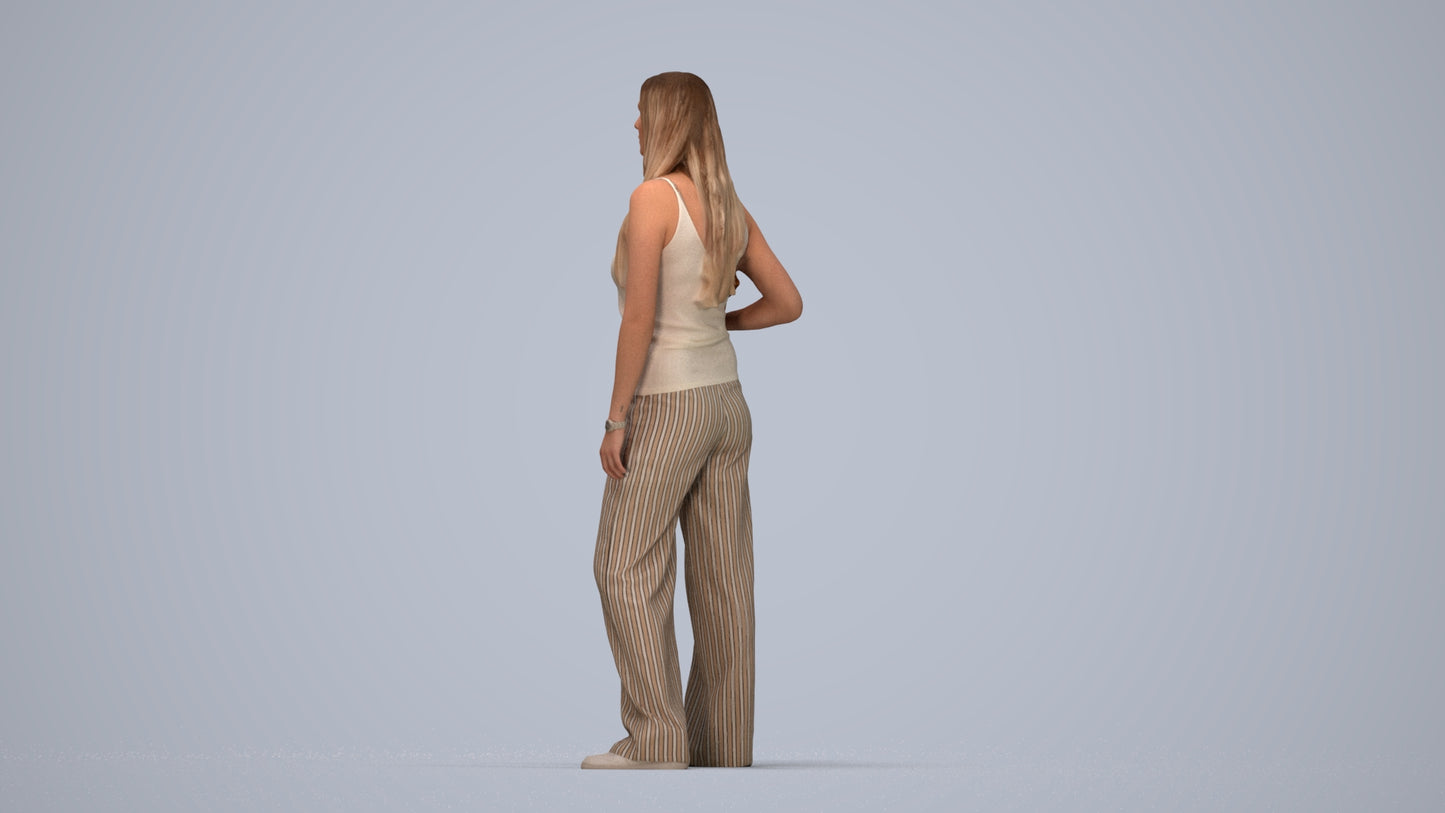 realistic 3D woman casual standing, scanned archviz people for Blender and 3ds Max, top-down view render