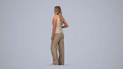 realistic 3D woman casual standing, scanned archviz people for Blender and 3ds Max, top-down view render