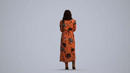 realistic 3D woman casual standing, scanned archviz people for Blender and 3ds Max, front view render