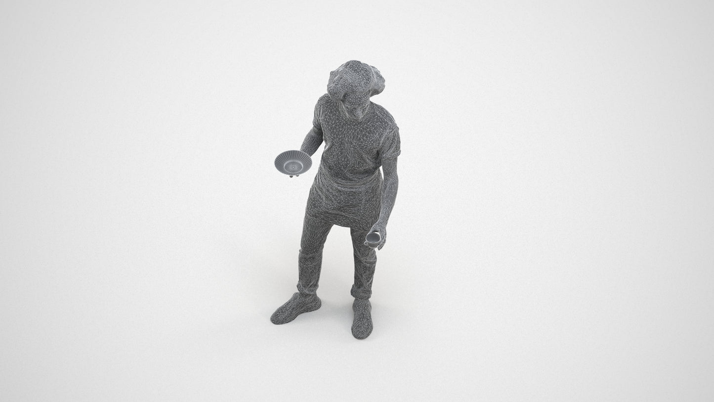 realistic 3D people man standing, render-ready for V-Ray and Corona, FBX OBJ, wireframe three-quarter view