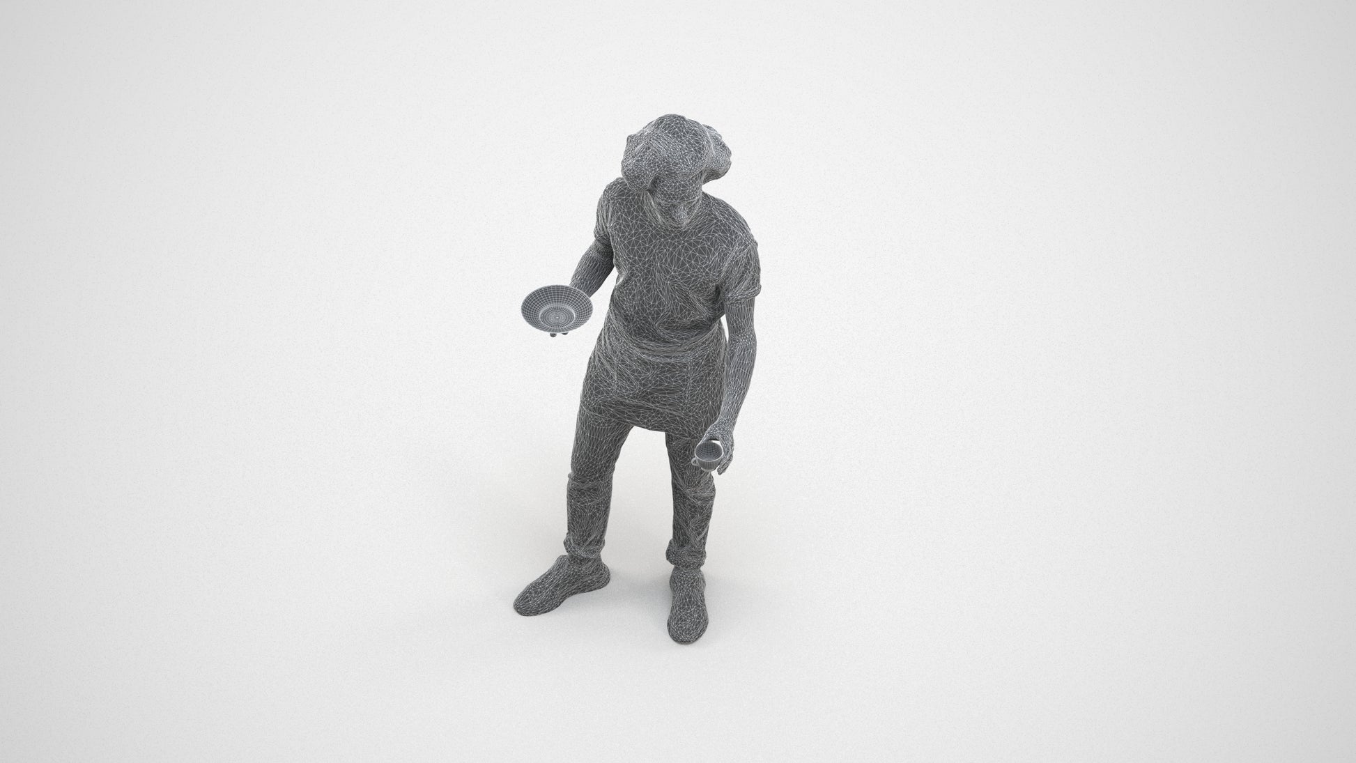 realistic 3D people man standing, render-ready for V-Ray and Corona, FBX OBJ, wireframe three-quarter view