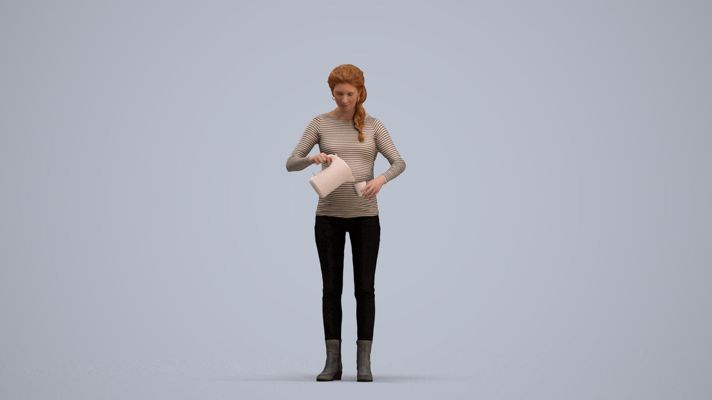 3D people model woman casual standing, scanned human for 3ds Max rendering, standing pose render