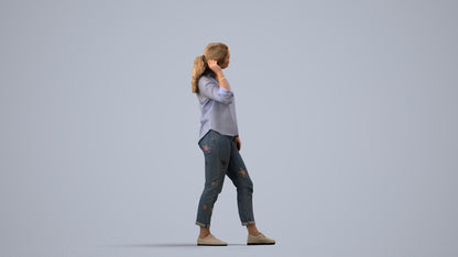 realistic 3D people woman casual standing, render-ready for V-Ray and Corona, FBX OBJ, side view render