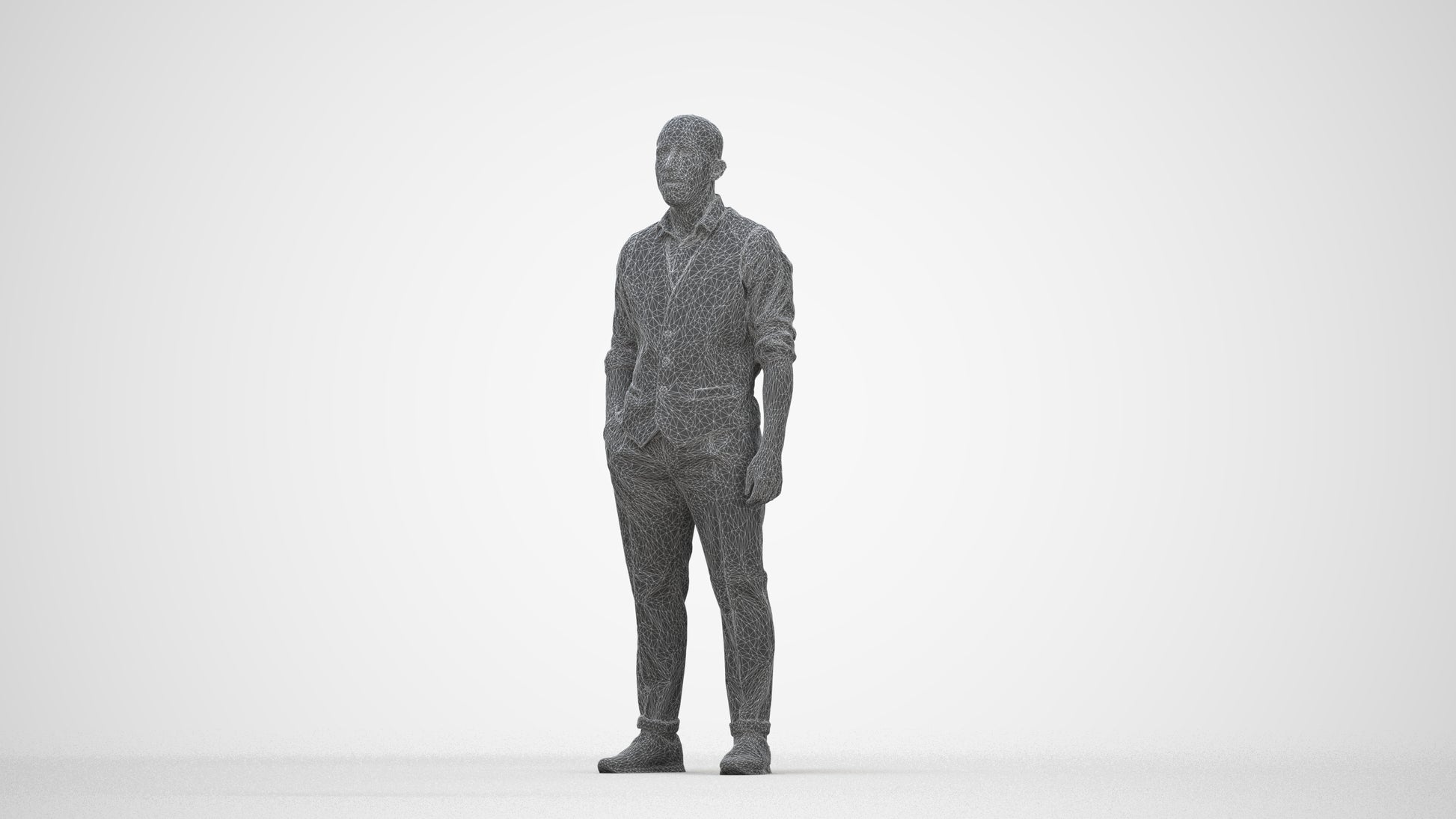 realistic 3D people man business, render-ready for V-Ray and Corona, FBX OBJ, wireframe back view