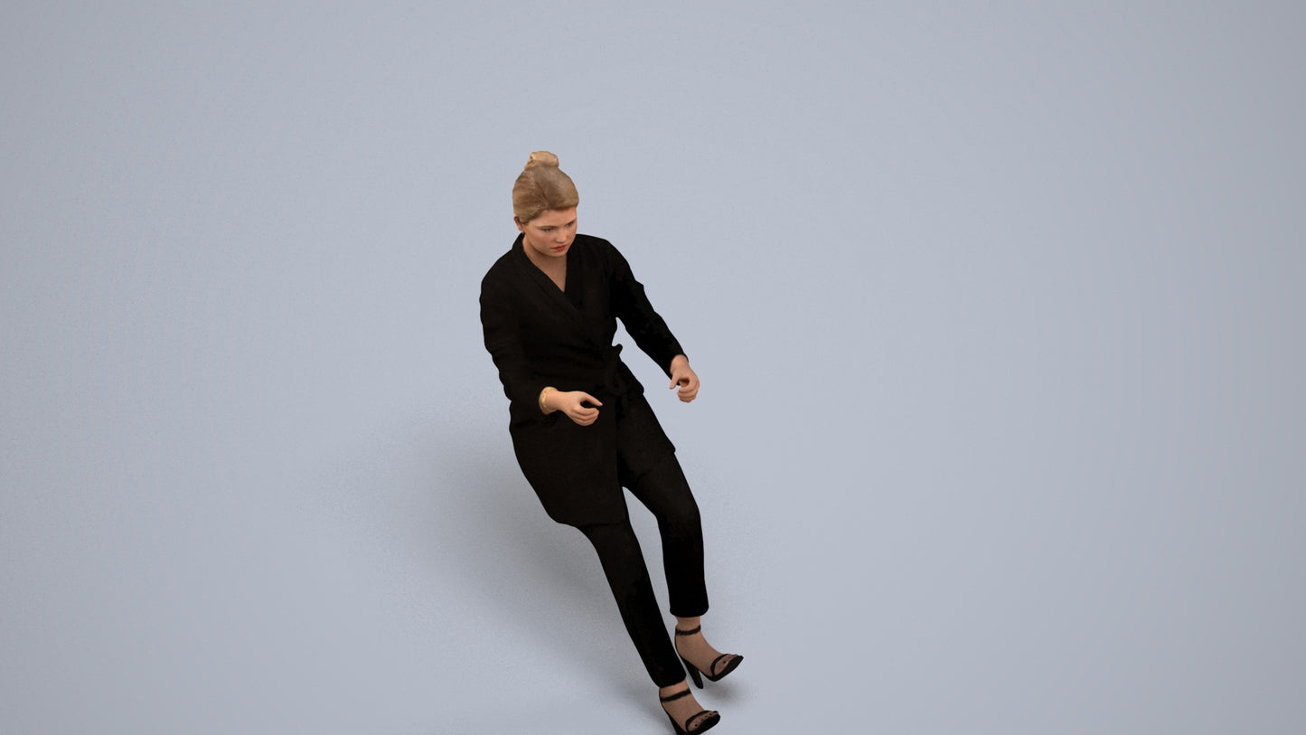scanned 3D woman business driving, photogrammetry people for Enscape and V-Ray, back view render