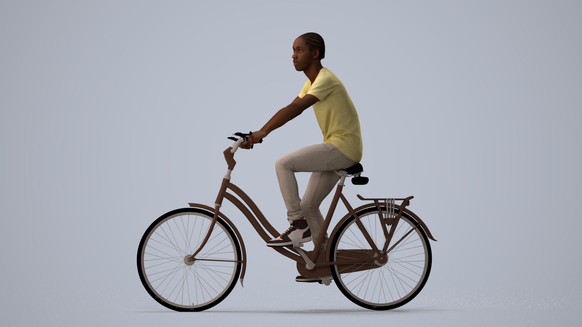 realistic 3D boy casual cycling, scanned archviz people for Blender and 3ds Max, three-quarter view render