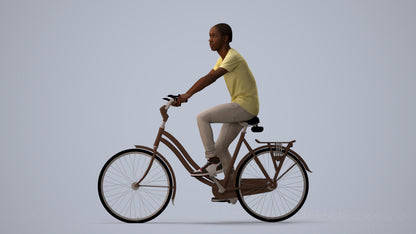 realistic 3D boy casual cycling, scanned archviz people for Blender and 3ds Max, three-quarter view render