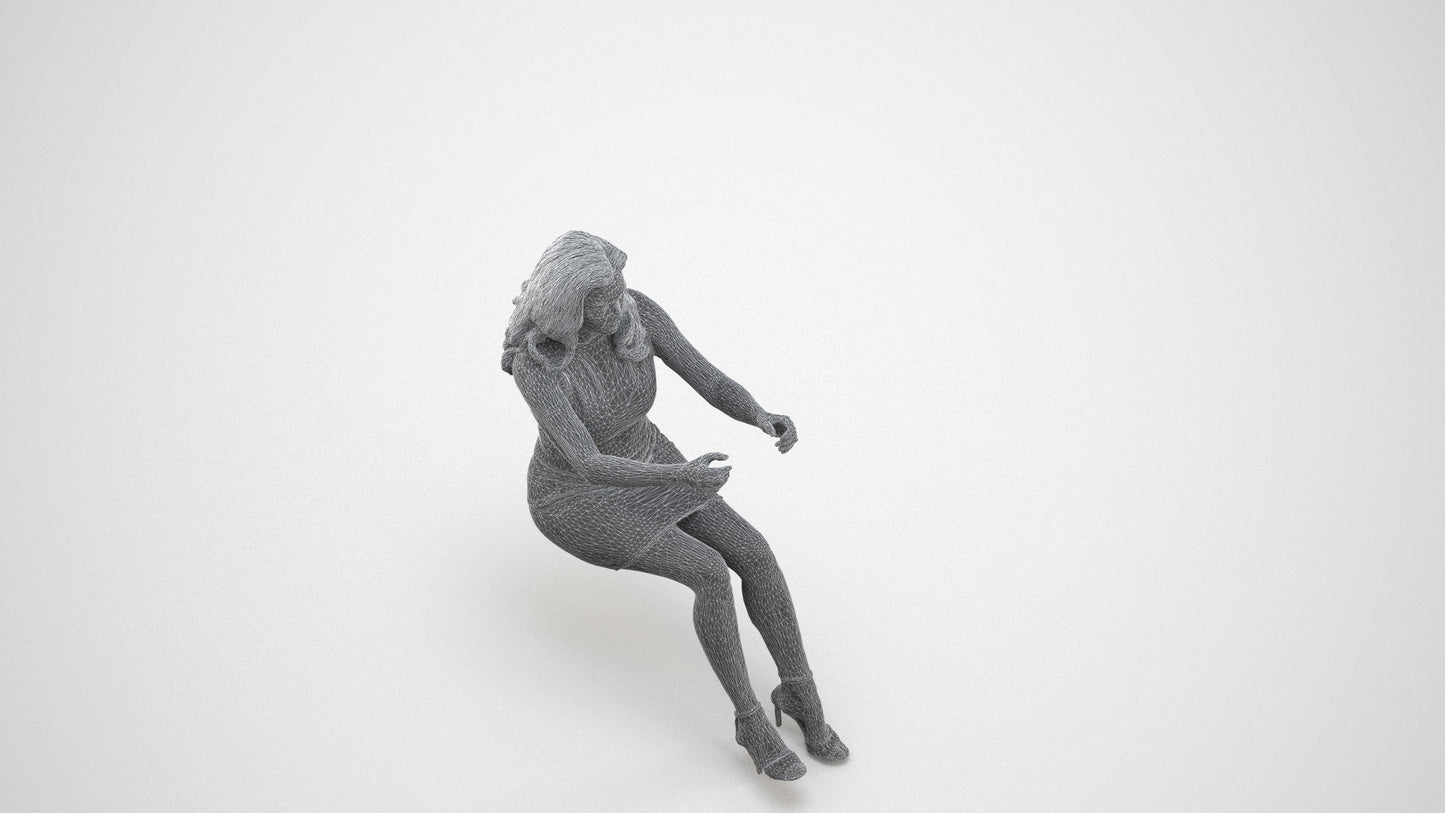 3D scanned woman driving casual, photorealistic archviz people for Enscape and SketchUp, wireframe three-quarter view