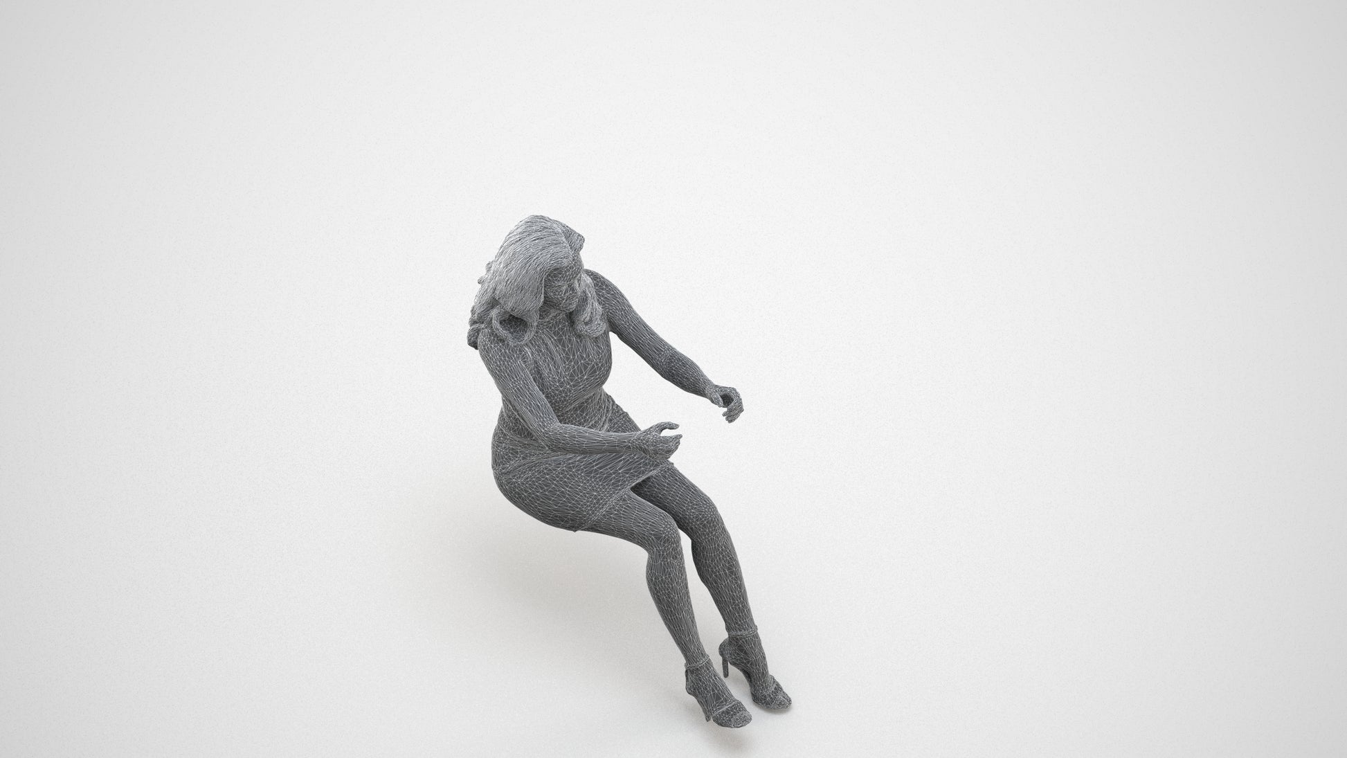 3D scanned woman driving casual, photorealistic archviz people for Enscape and SketchUp, wireframe three-quarter view