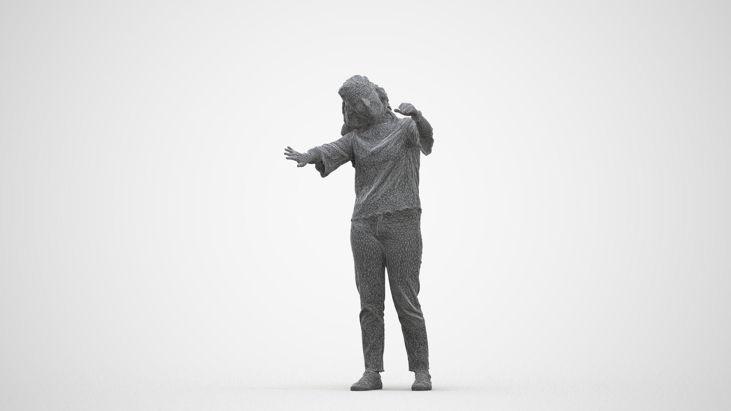 realistic 3D woman casual standing, scanned archviz people for Blender and 3ds Max, three-quarter front view render