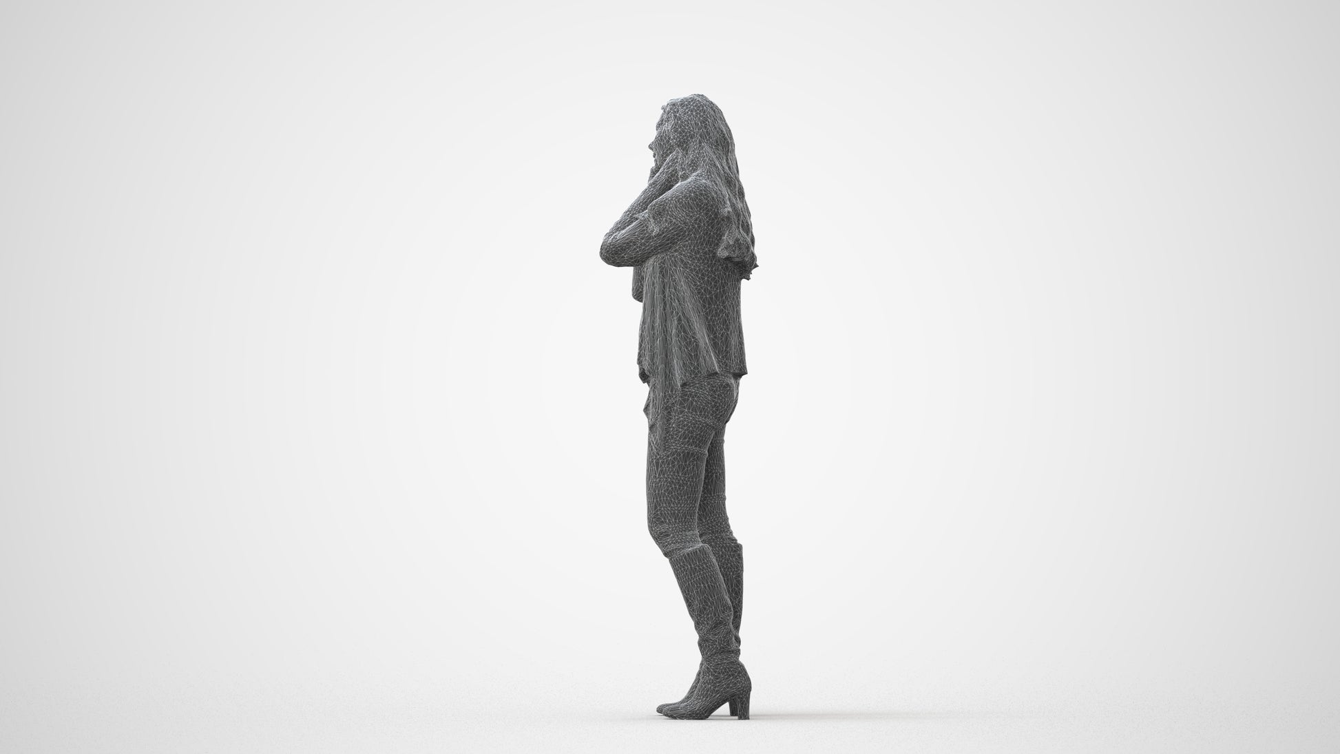 realistic 3D human woman casual standing, archviz people FBX OBJ for Blender, square thumbnail