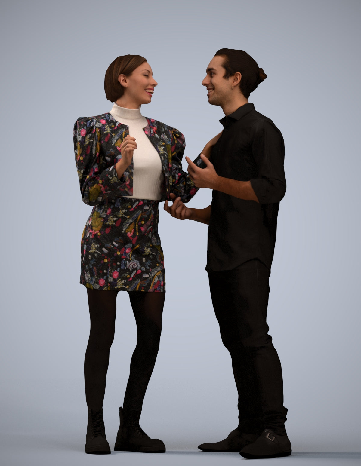 scanned 3D woman casual couple, photogrammetry people for Enscape and V-Ray