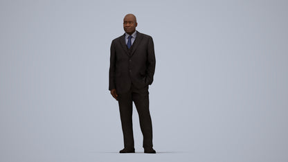 3D human model man business, photogrammetry scanned person for archviz, top-down view render