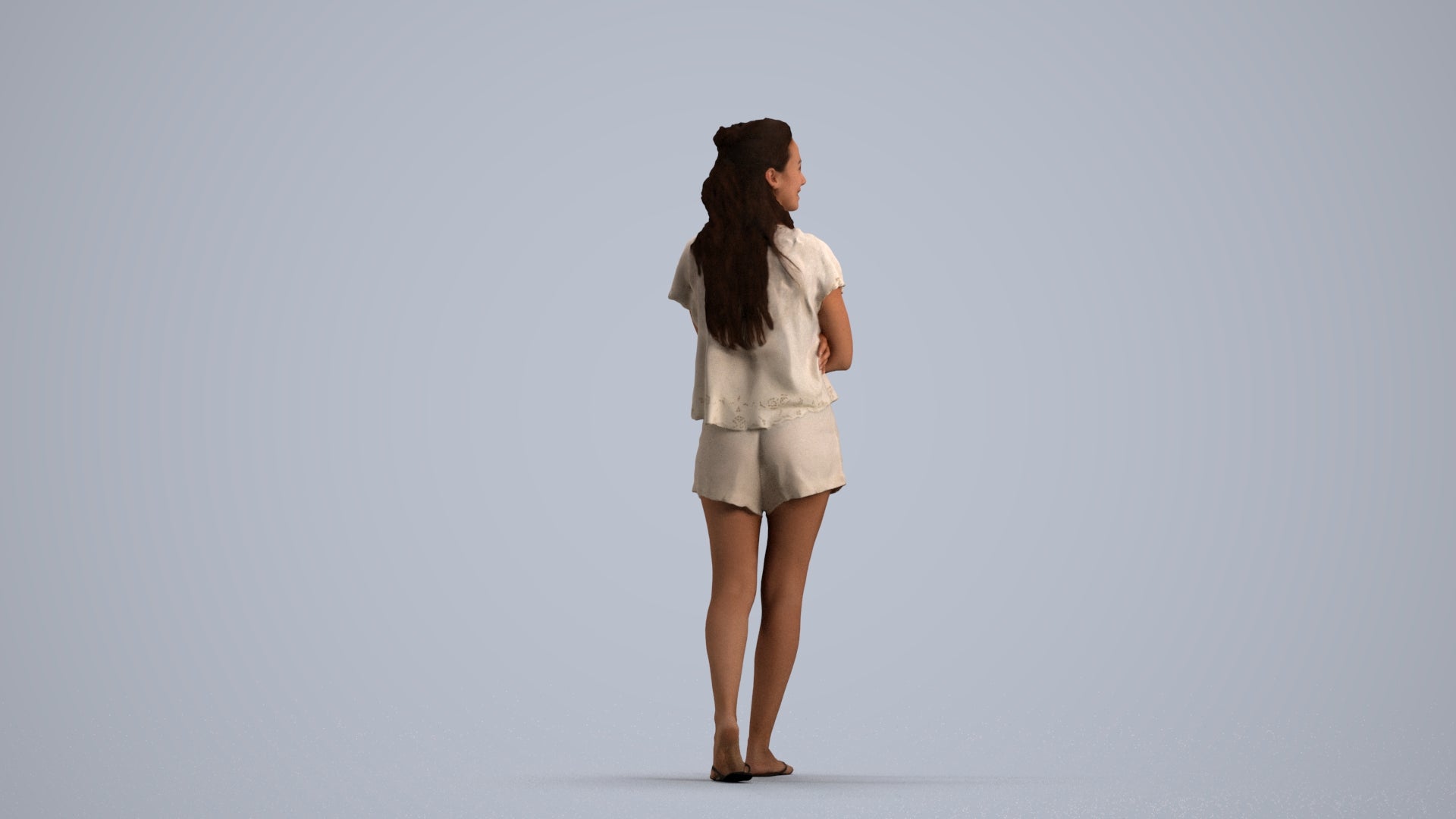3D people model woman casual walking, scanned human for 3ds Max rendering, front view render