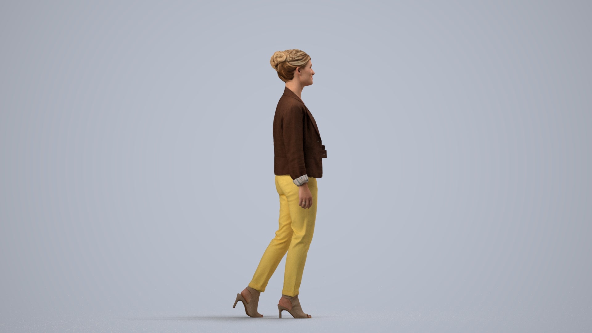 scanned 3D woman business walking, photogrammetry people for Enscape and V-Ray, side view render